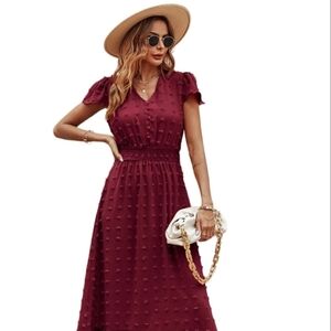 Burgundy Swiss Dot Dress